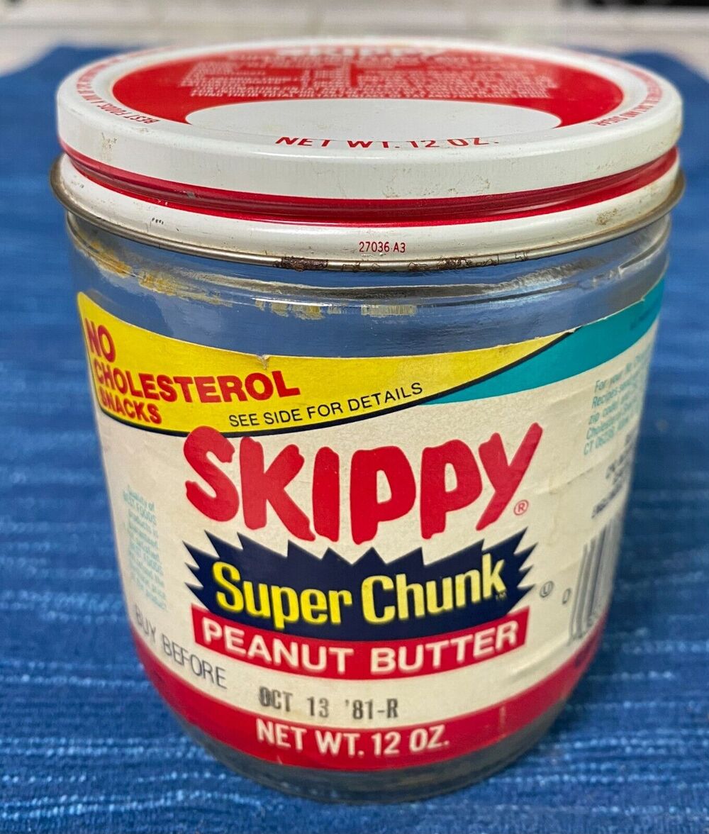 VTG Skippy Super Chunk Peanut Butter Glass Jar 12 oz. Exp 1981 969A